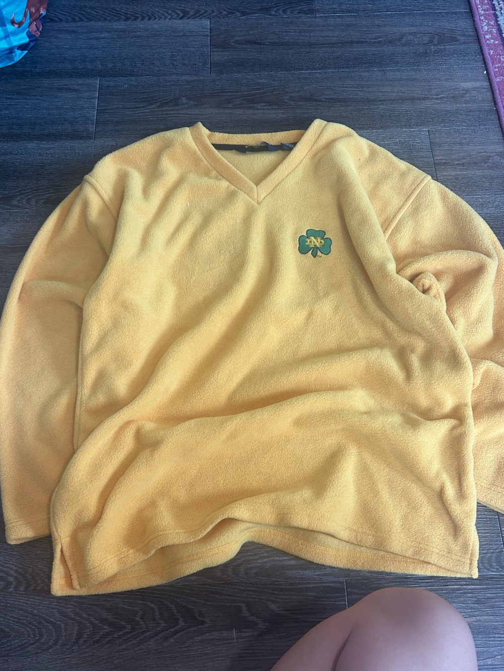 Holloway Yellow V-Neck Fleece Sweater with Green Clover Logo